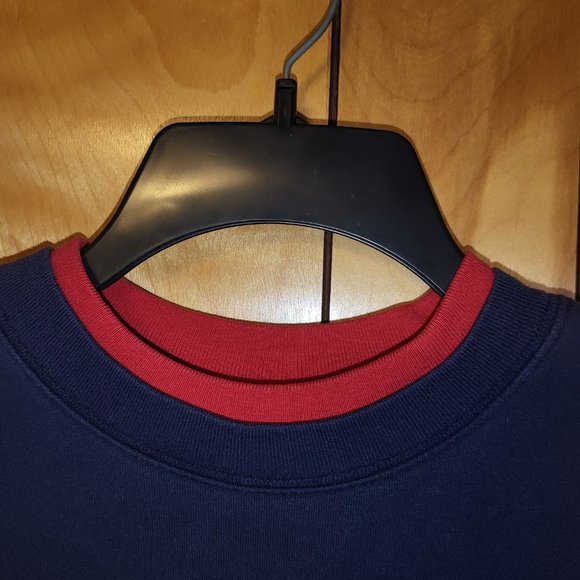 Vintage Snowman Sweatshirt XL Crew Neck Mock Neck NAVY BLUE Christmas Time F1 - Picture 4 of 9